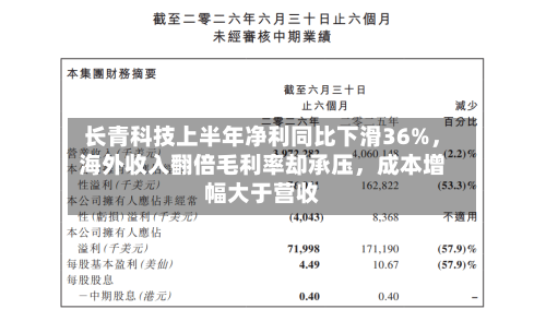 长青科技上半年净利同比下滑36%，海外收入翻倍毛利率却承压	，成本增幅大于营收-第3张图片