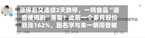 涨停后又连续2天跌停，一鸣食品“谐音梗闹剧	”落幕？此前一个多月股价暴涨162%，因名字与朱一明同音被称“长鑫概念股”-第1张图片
