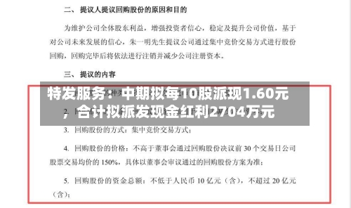 特发服务：中期拟每10股派现1.60元，合计拟派发现金红利2704万元-第3张图片