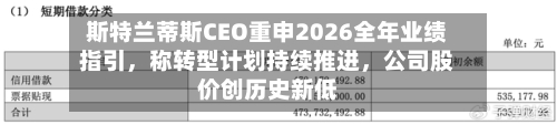 斯特兰蒂斯CEO重申2026全年业绩指引，称转型计划持续推进，公司股价创历史新低