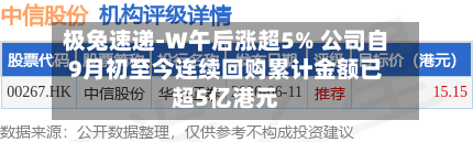 极兔速递-W午后涨超5% 公司自9月初至今连续回购累计金额已超5亿港元-第1张图片