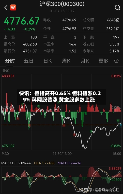 快讯:恒指高开0.65% 恒科指涨0.29% 科网股普涨 黄金股多数上涨-第2张图片