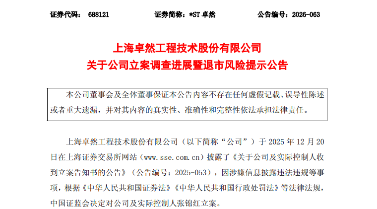 *ST卓然、*ST清越：提示强制退市风险