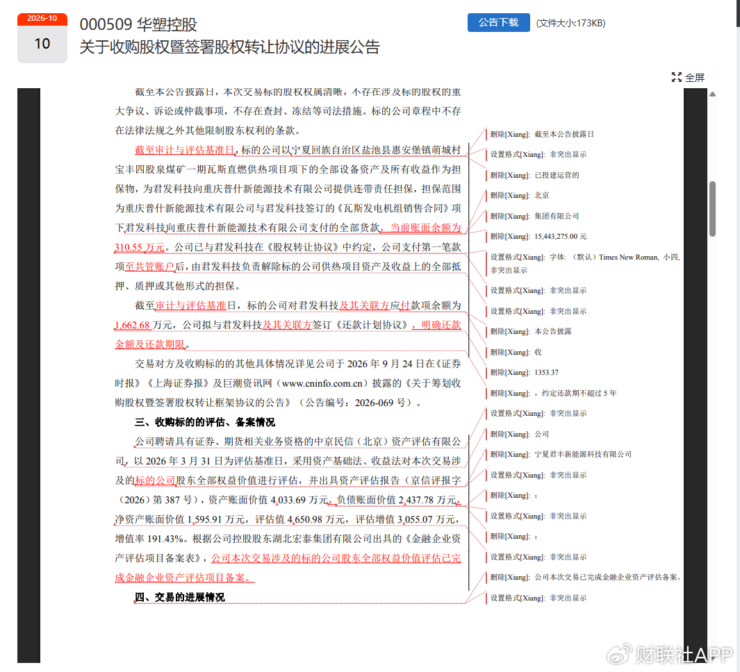 华塑控股现公告疏漏：误留修订痕迹 “隐藏信息	”曝光？